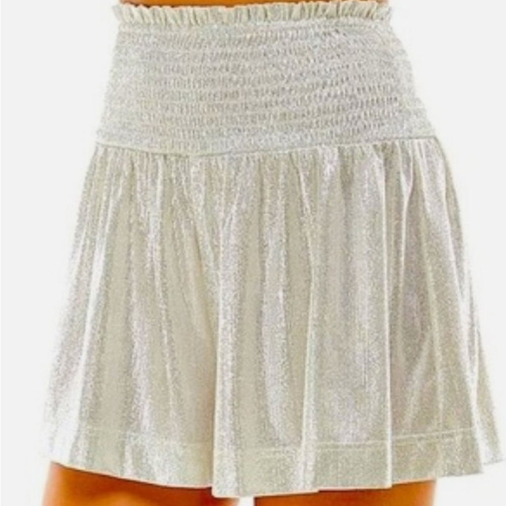 TCEC Holiday Silver Metallic Sparkly Flowy High Waisted Shorts Womens LG